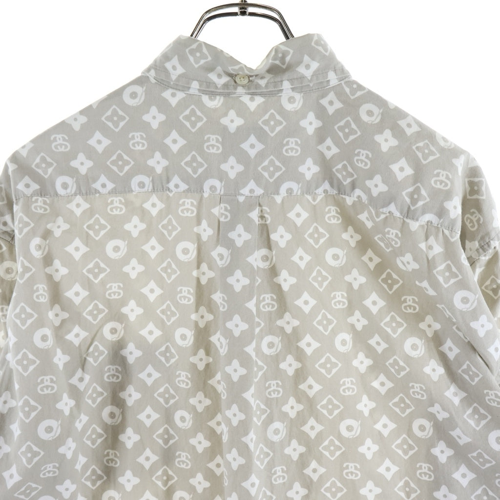STUSSY(ステューシー) 90S VINTAGE ヴィンテージ モノグラム総柄 ボタン 長袖シャツ グレー