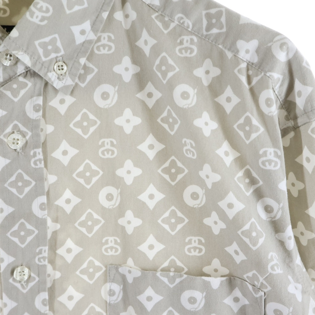STUSSY(ステューシー) 90S VINTAGE ヴィンテージ モノグラム総柄 ボタン 長袖シャツ グレー