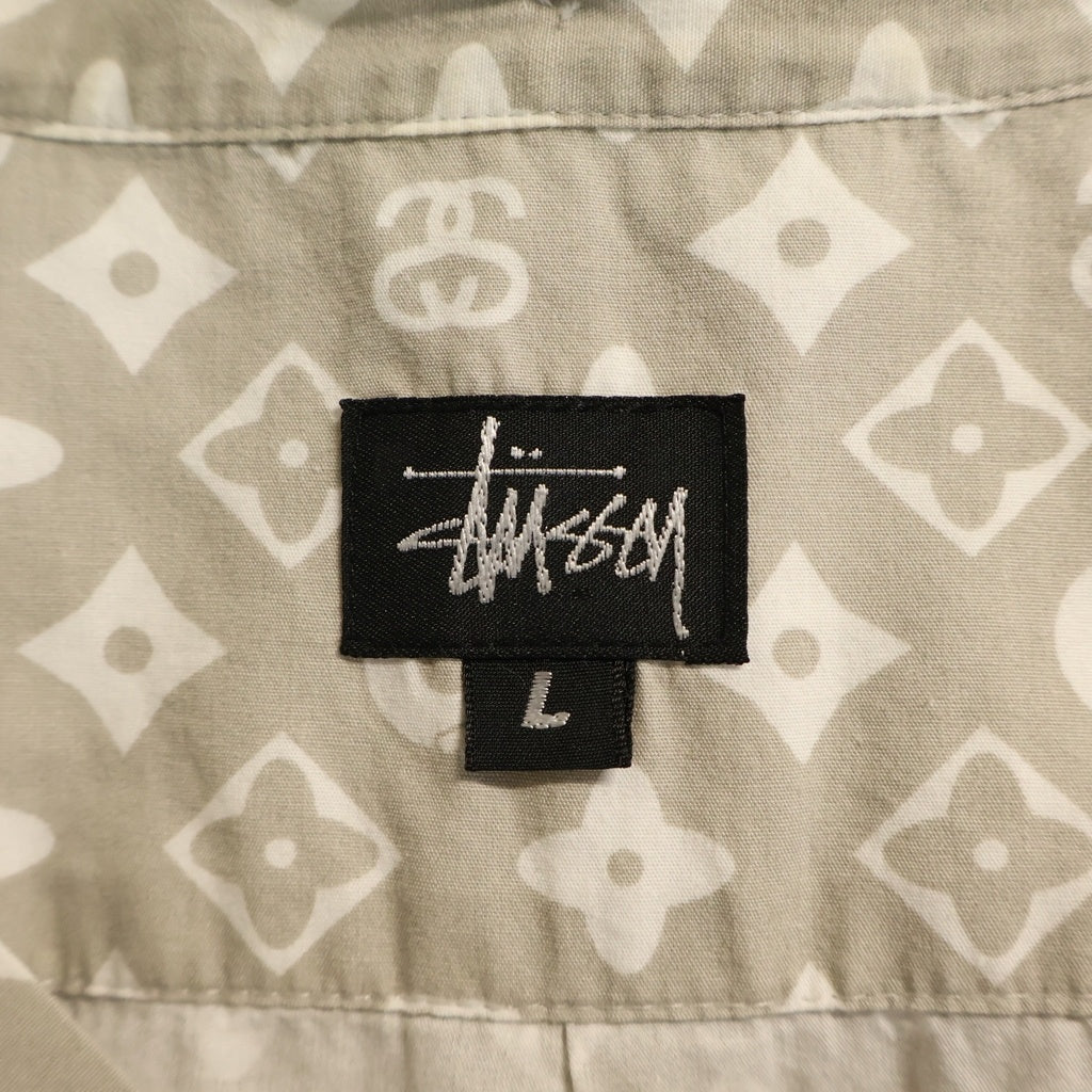 STUSSY(ステューシー) 90S VINTAGE ヴィンテージ モノグラム総柄 ボタン 長袖シャツ グレー