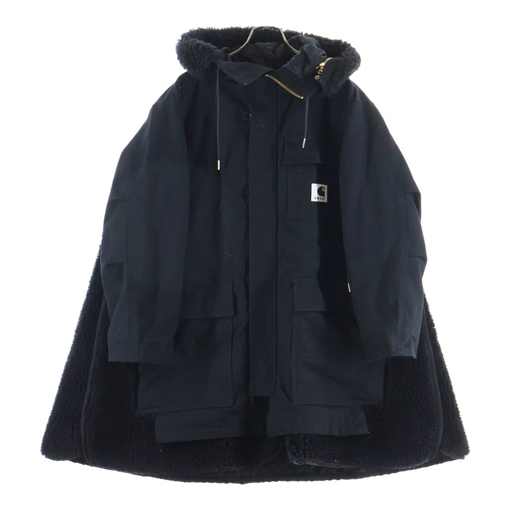 Sacai(サカイ) 23AW ×Carhartt WIP Canvas Parka Siberian カーハート ワークインプログレス キャンバス シベリアンパーカー ボア ロングコート ジャケット ブラック 23-06740
