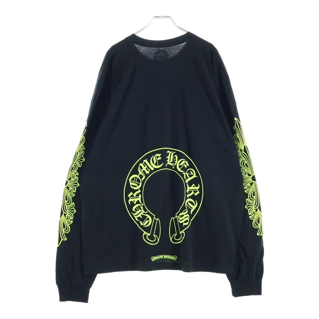 CHROME HEARTS(クロムハーツ) FLRL CRS HORSESHOE L/S 袖フローラルプリント クルーネック長袖Tシャツカットソー ブラック /イエロー