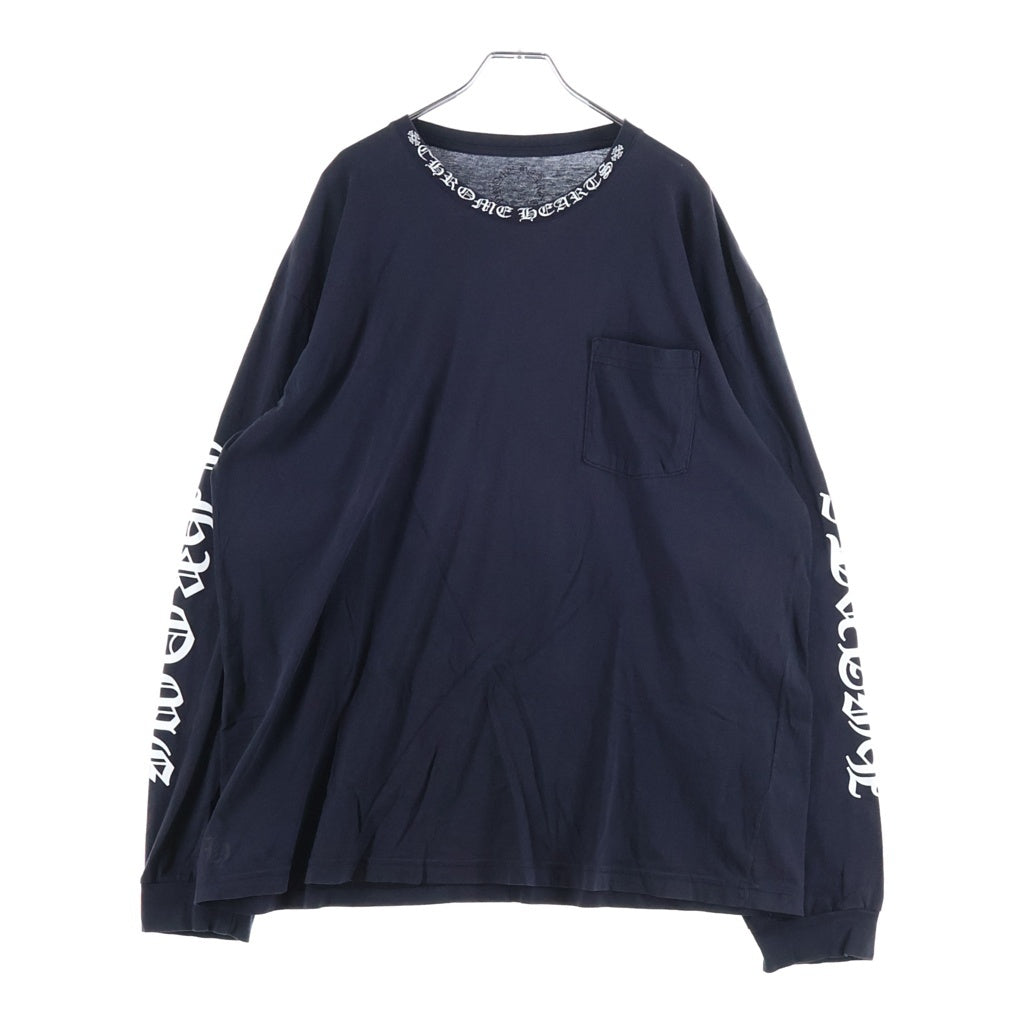 CHROME HEARTS(クロムハーツ) CH L/S ネックロゴ 袖英字プリント クルーネック カットソー 長袖Tシャツ ブラック