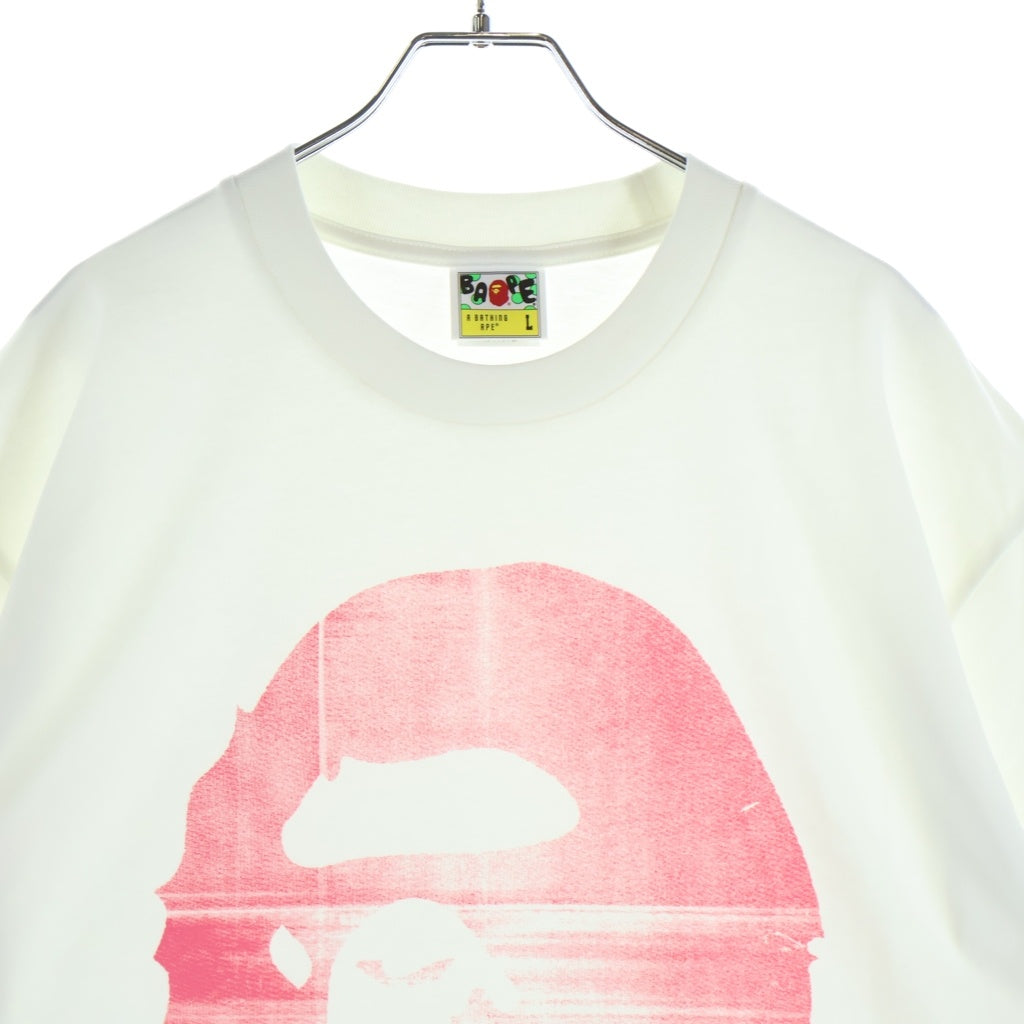 A BATHING APE(アベイシングエイプ) SPRAY APE HEAD RELAXED FIT TEE エイプヘッド スプレープリント 半袖Tシャツ カットソー ホワイト/ピンク 1M80110329