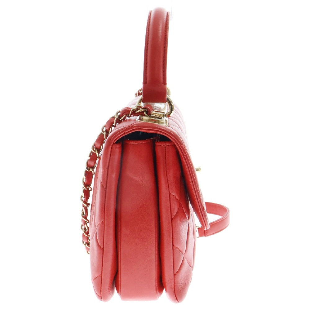 CHANEL(シャネル) トレンディCC トップハンドル レッド ラムスキン レザー 2WAYバッグ ハンドバッグ ショルダーバッグ ゴールド金具 AS4654