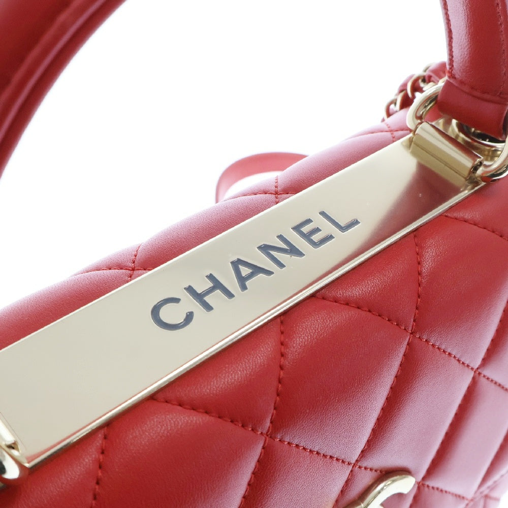 CHANEL(シャネル) トレンディCC トップハンドル レッド ラムスキン レザー 2WAYバッグ ハンドバッグ ショルダーバッグ ゴールド金具 AS4654