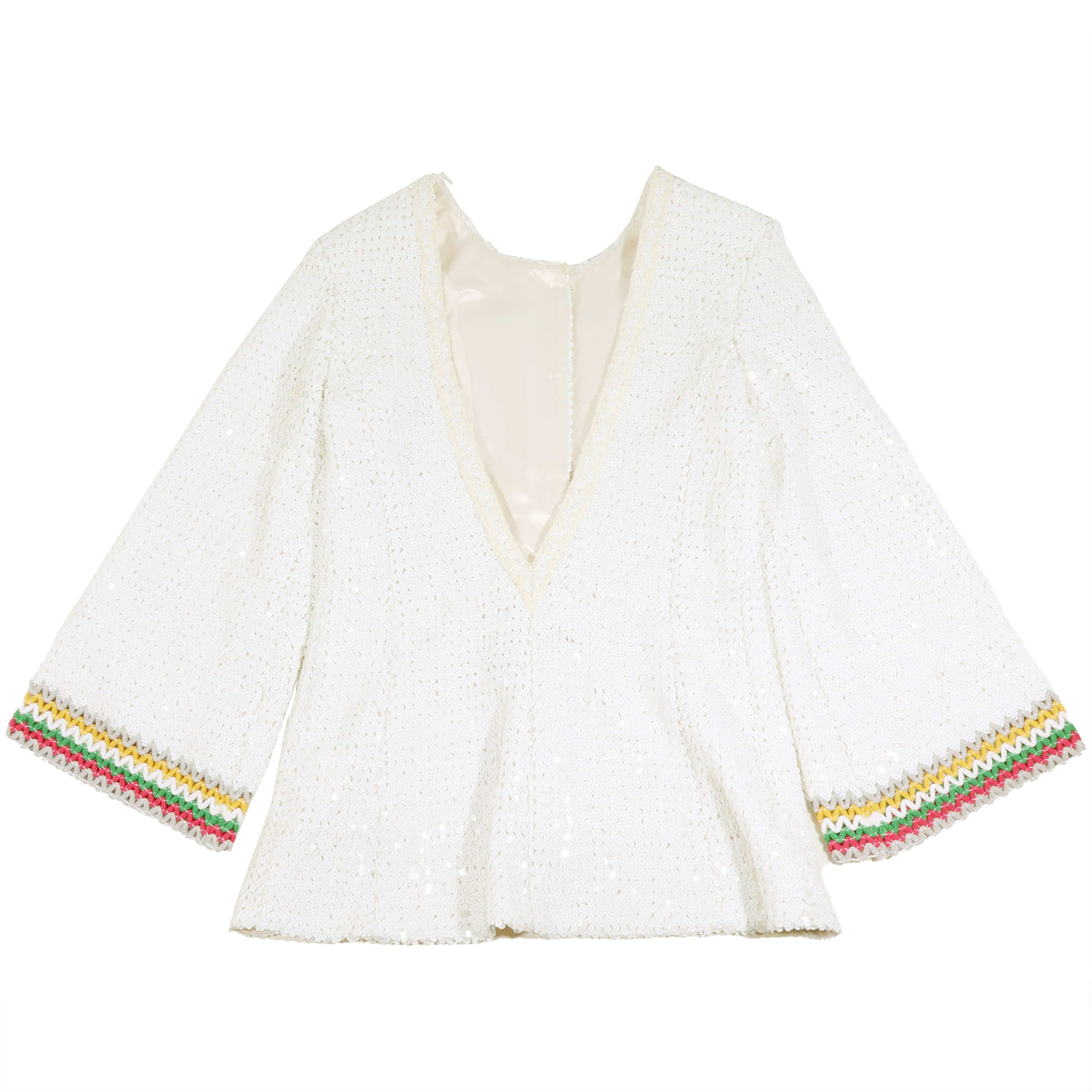 CHANEL(シャネル) 22SS スパンコール ノーカラージャケット コットン ホワイト マルチカラー 38サイズ P72556 レディース