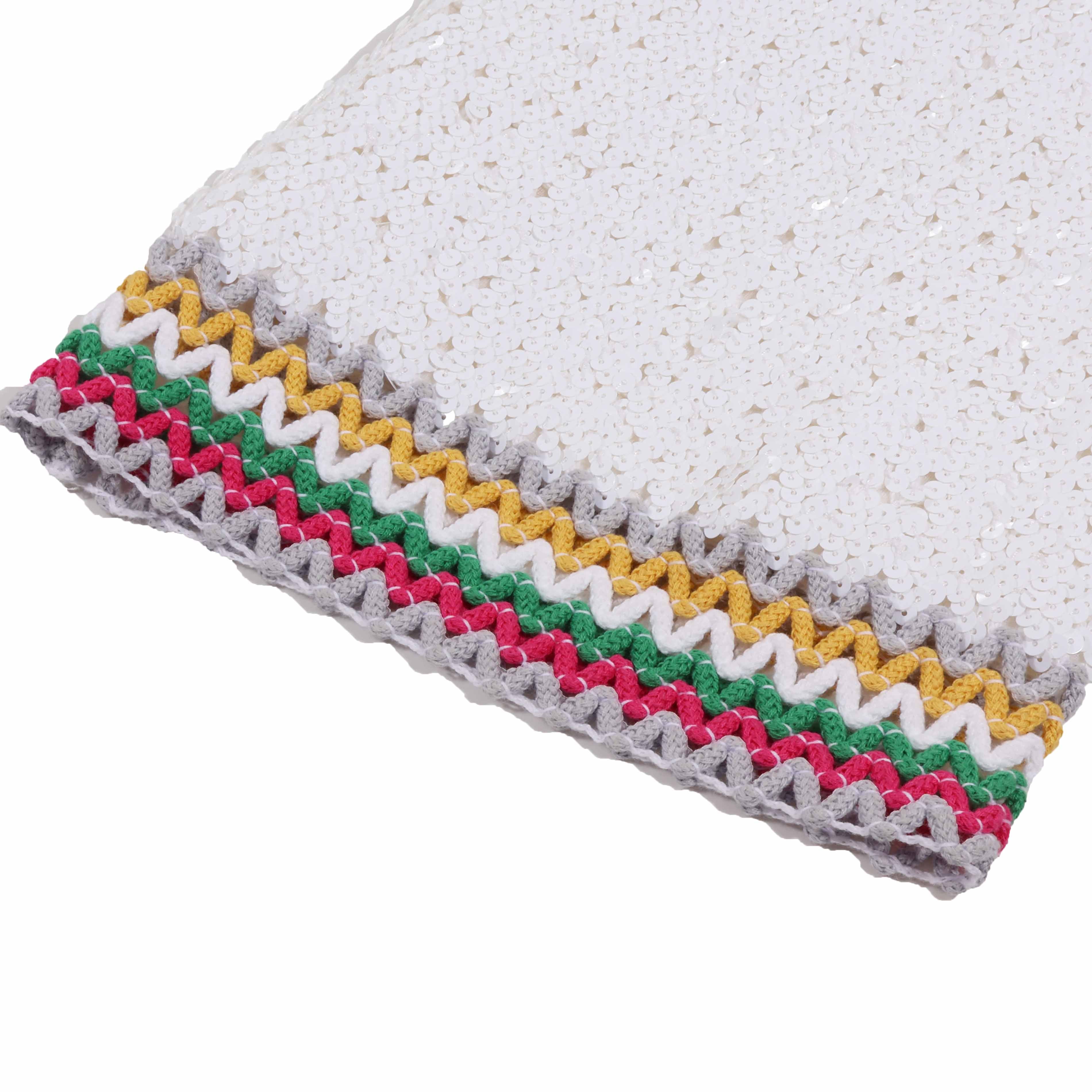 CHANEL(シャネル) 22SS スパンコール ノーカラージャケット コットン ホワイト マルチカラー 38サイズ P72556 レディース