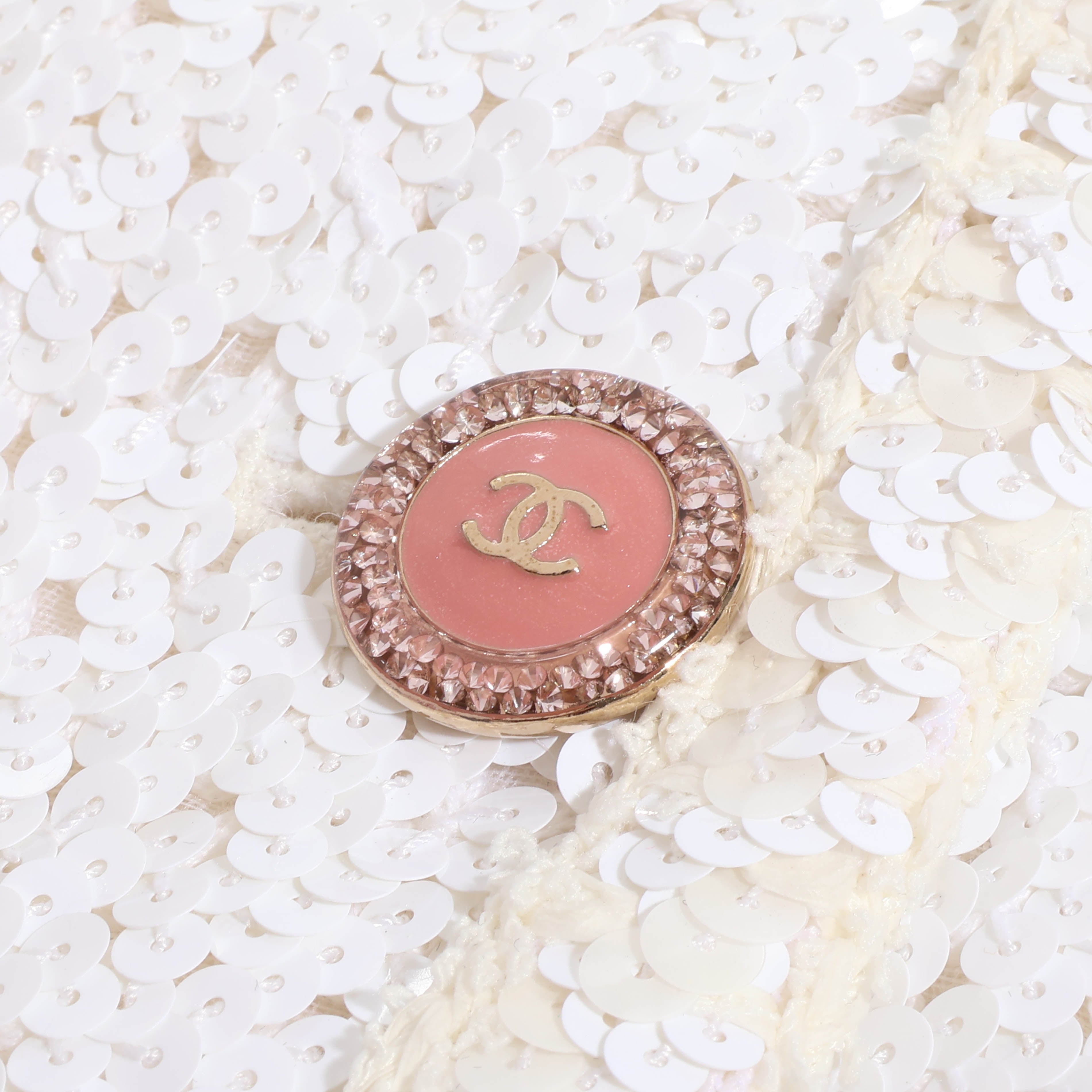 CHANEL(シャネル) 22SS スパンコール ノーカラージャケット コットン ホワイト マルチカラー 38サイズ P72556 レディース