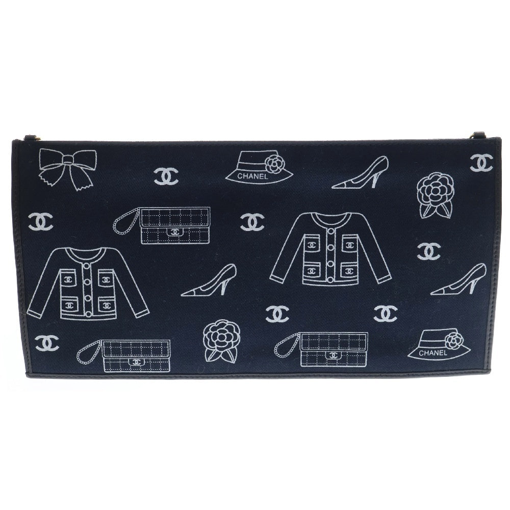 CHANEL(シャネル) アイコンライン チェーン ハンドバッグ ネイビー キャンバス ショルダーポーチ ミニバッグ ココマーク ゴールド金具 シール有