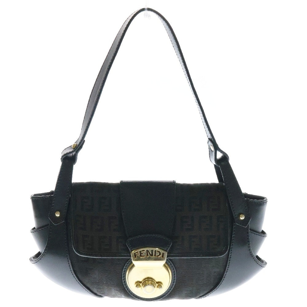 FENDI(フェンディ) ズッキーノ ハンドバッグ 黒 レザー×キャンバス ゴールド金具