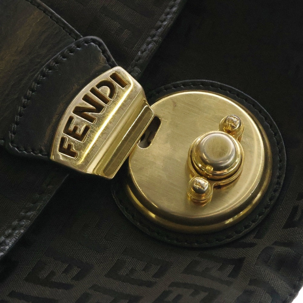 FENDI(フェンディ) ズッキーノ ハンドバッグ 黒 レザー×キャンバス ゴールド金具