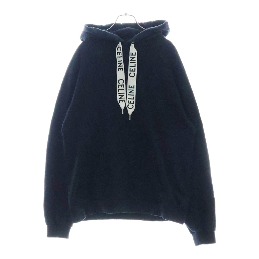 CELINE(セリーヌ) 21AW Loose Sweatshirt In Cotton Fleece ドローコード フーディー スウェット プルオーバーパーカー ブラック 2Y468670Q