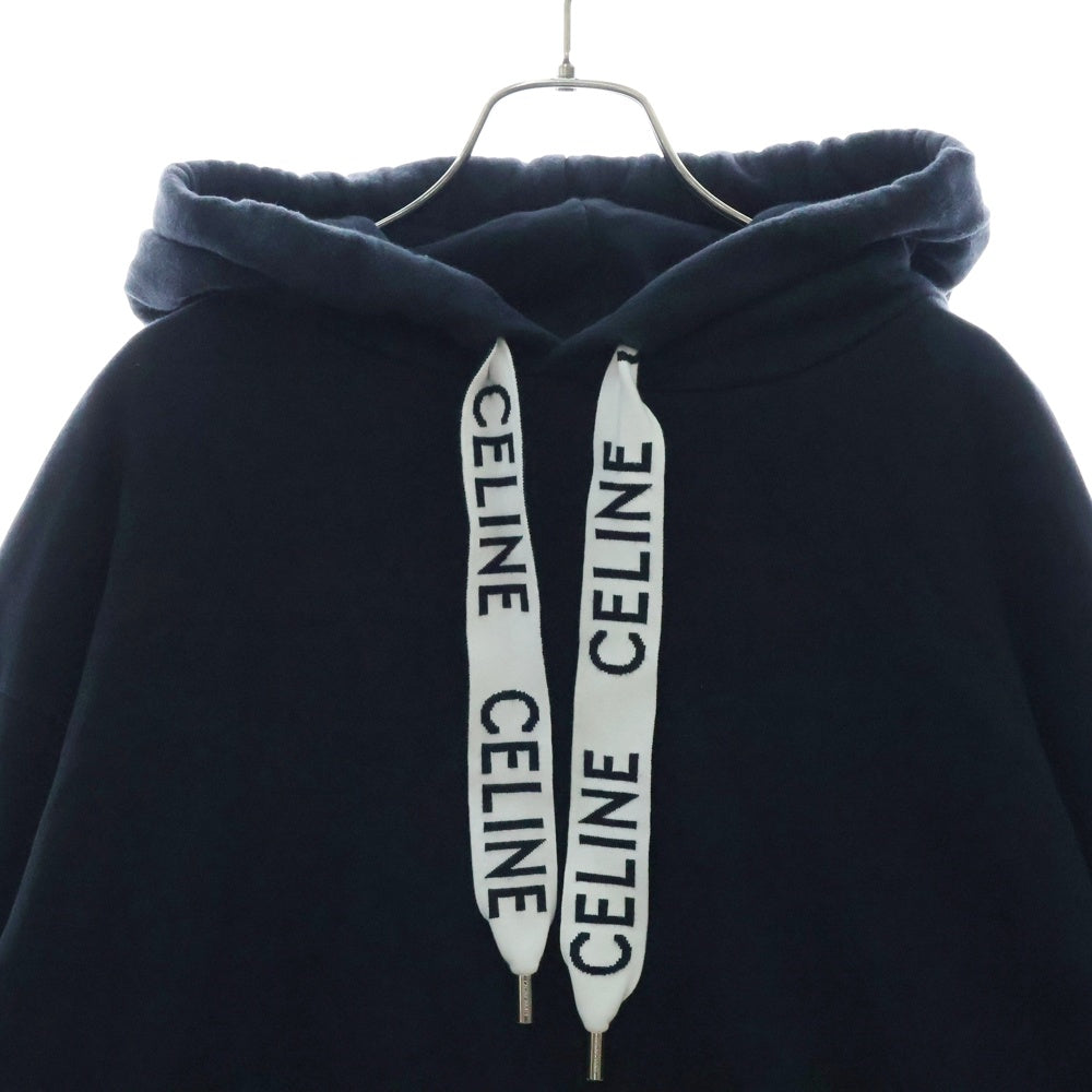 CELINE(セリーヌ) 21AW Loose Sweatshirt In Cotton Fleece ドローコード フーディー スウェット プルオーバーパーカー ブラック 2Y468670Q