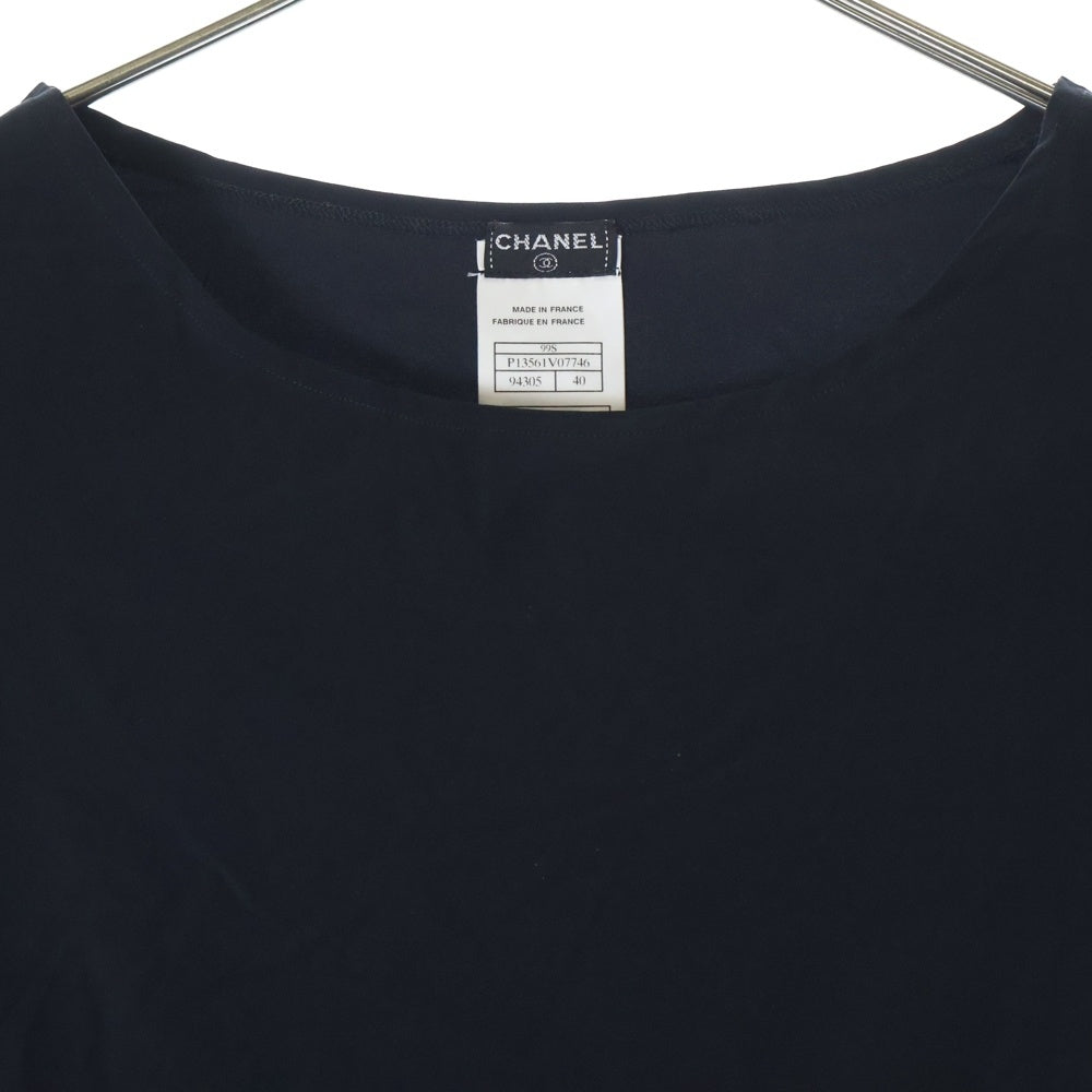 CHANEL(シャネル) 99SS 裾ロゴプレート ナイロン 半袖Tシャツ カットソー ブラック レディース P13561V07746