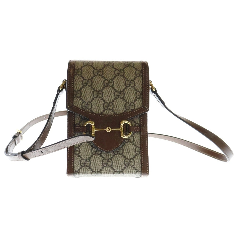 GUCCI(グッチ) ホースビット1955 ミニショルダーバッグ 斜め掛けバッグ ベージュ×ブラウン PVC×レザー ゴールド金具 625615