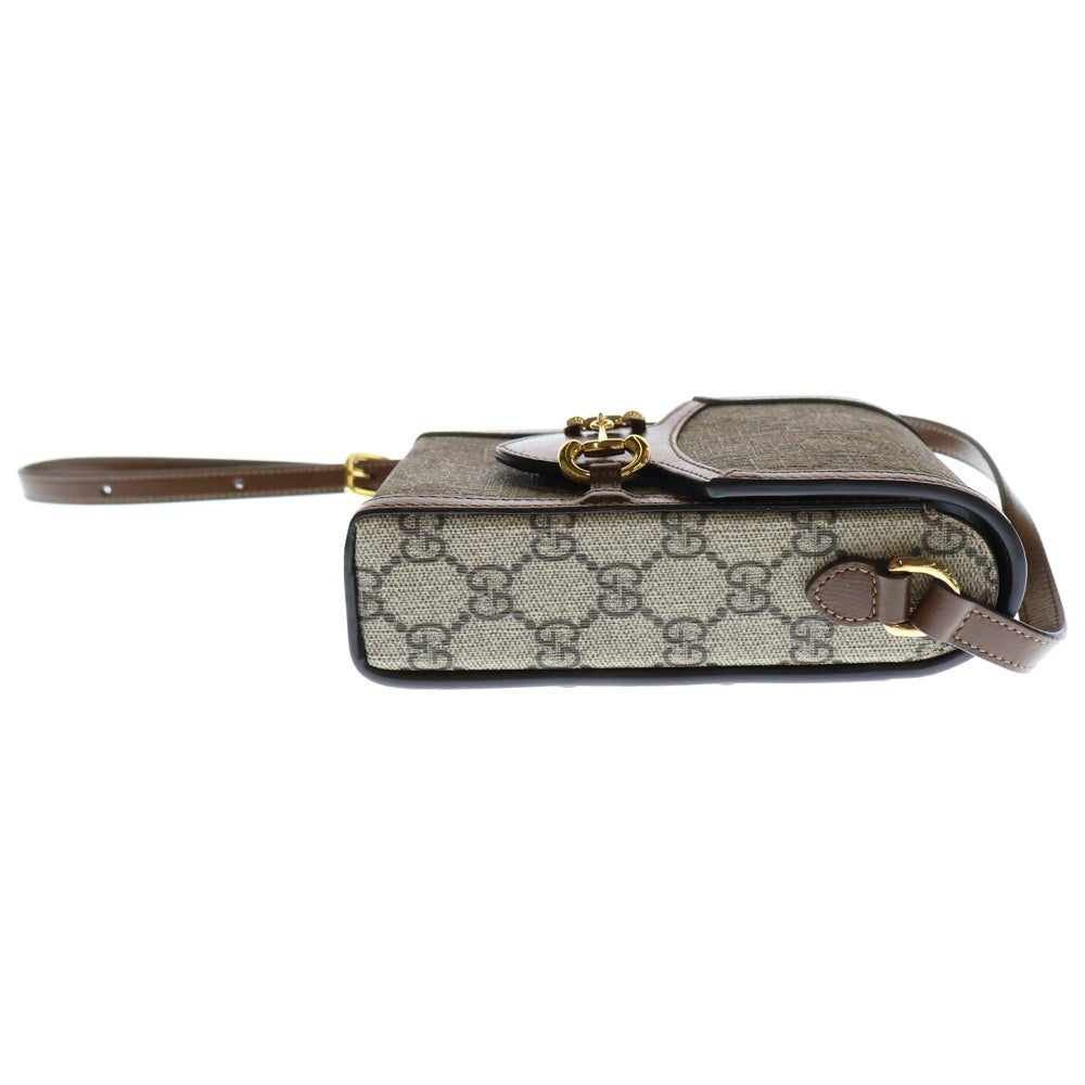 GUCCI(グッチ) ホースビット1955 ミニショルダーバッグ 斜め掛けバッグ ベージュ×ブラウン PVC×レザー ゴールド金具 625615