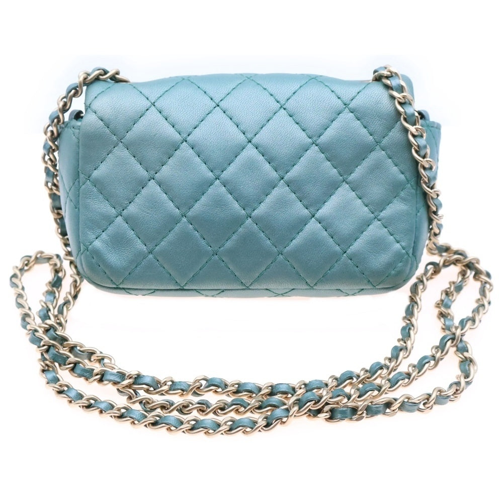 CHANEL(シャネル) ミニマトラッセ ビジューターンロック メタリック ラムスキン レザー チェーン ショルダーバッグ ライトグリーン レディース 14番台