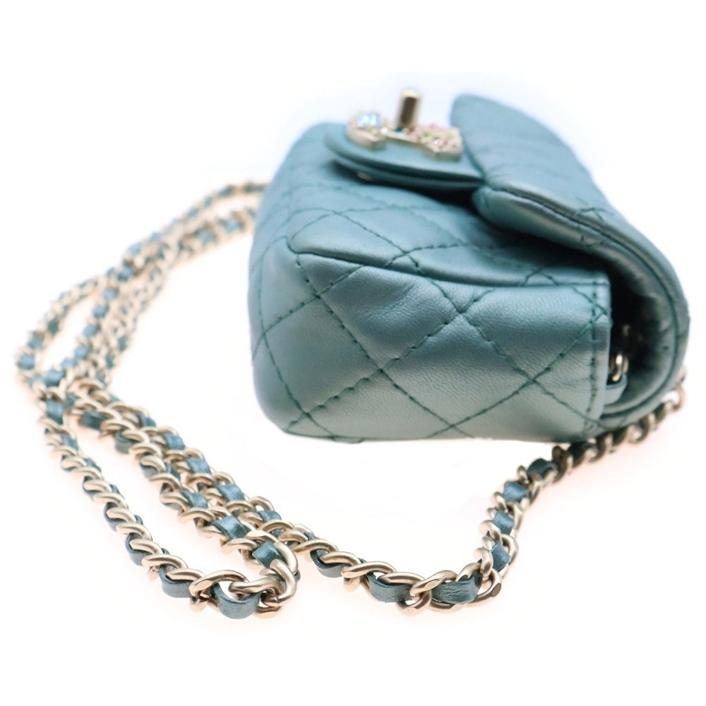 CHANEL(シャネル) ミニマトラッセ ビジューターンロック メタリック ラムスキン レザー チェーン ショルダーバッグ ライトグリーン レディース 14番台