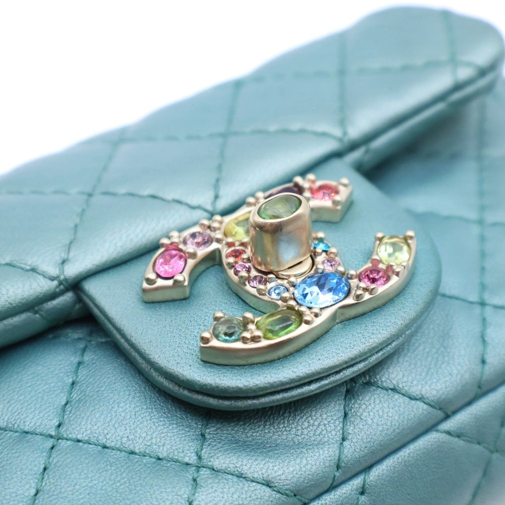CHANEL(シャネル) ミニマトラッセ ビジューターンロック メタリック ラムスキン レザー チェーン ショルダーバッグ ライトグリーン レディース 14番台