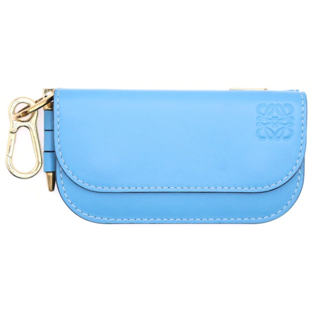 LOEWE(ロエベ) ゲート ミニウォレット 財布 コインケース バッグチャーム スカイブルー ゴールド金具 レザー