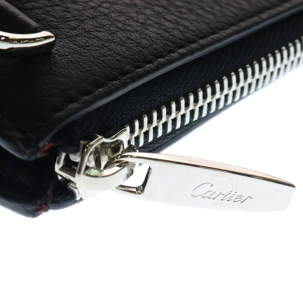 Cartier(カルティエ) マスト クラッチバッグ セカンドバッグ ケース 収納 ブラック×レッド レザー シルバー金具