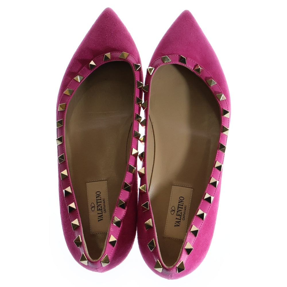 VALENTINO(ヴァレンティノ) ロックスタッズ スウェードレザー パンプス フラットシューズ ピンク レディース