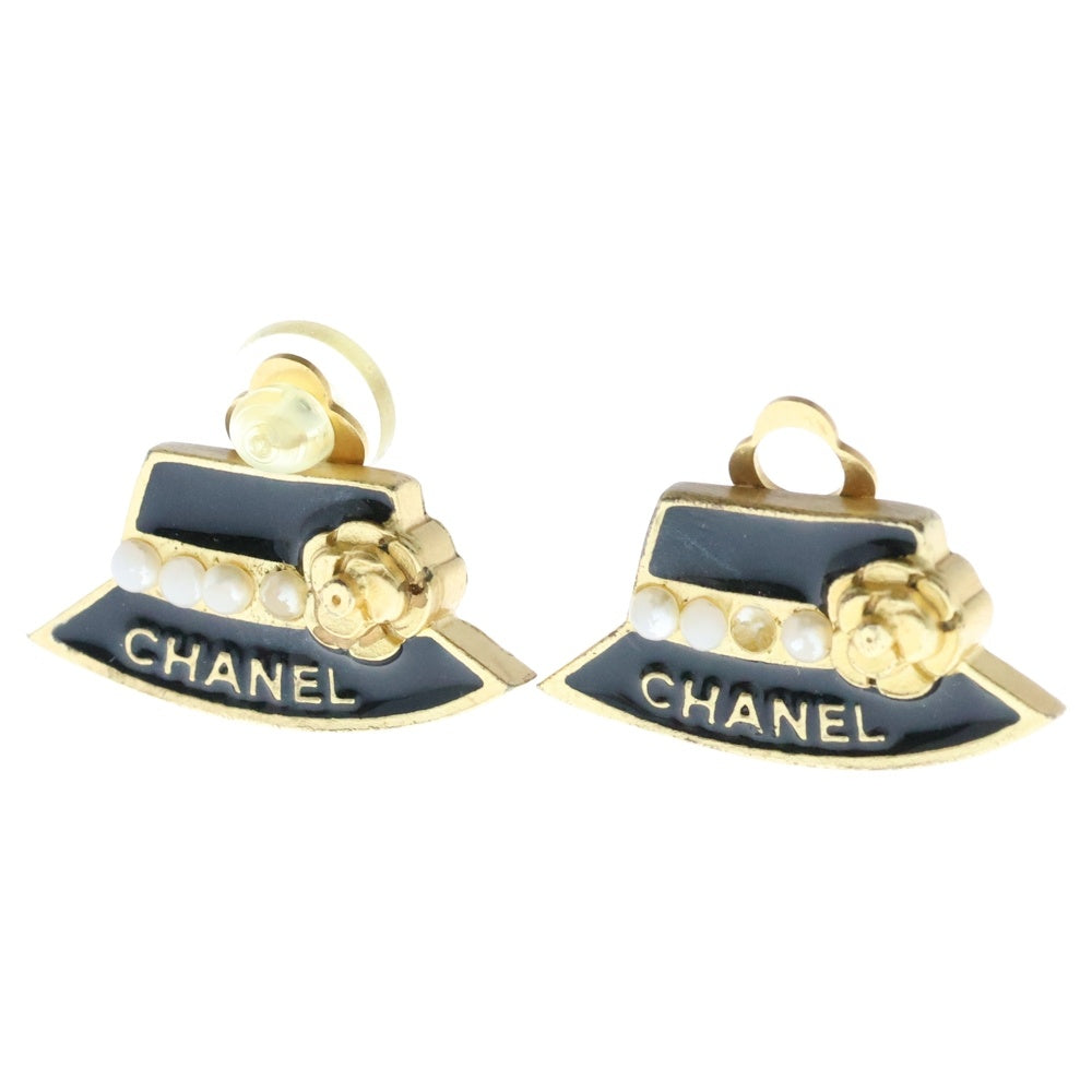 CHANEL(シャネル) 帽子 ハット モチーフ パール フラワー イヤリング ゴールド/ブラック レディース 02A