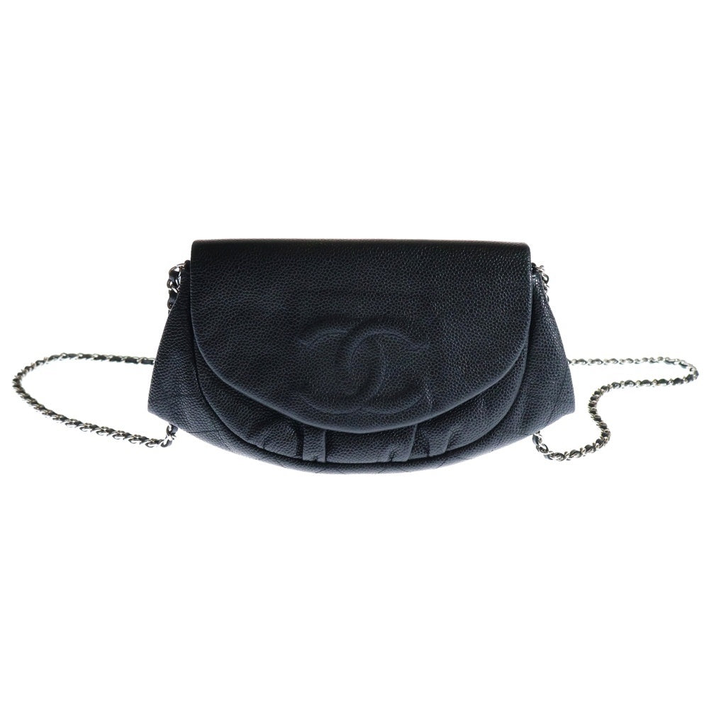CHANEL(シャネル) ハーフムーン チェーンウォレット ショルダーウォレット ショルダーバッグ ミニバッグ ブラック シルバー金具 キャビア