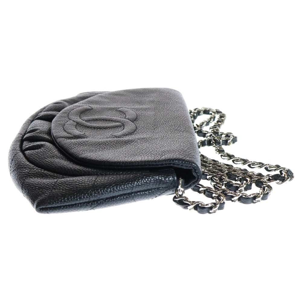 CHANEL(シャネル) ハーフムーン チェーンウォレット ショルダーウォレット ショルダーバッグ ミニバッグ ブラック シルバー金具 キャビア