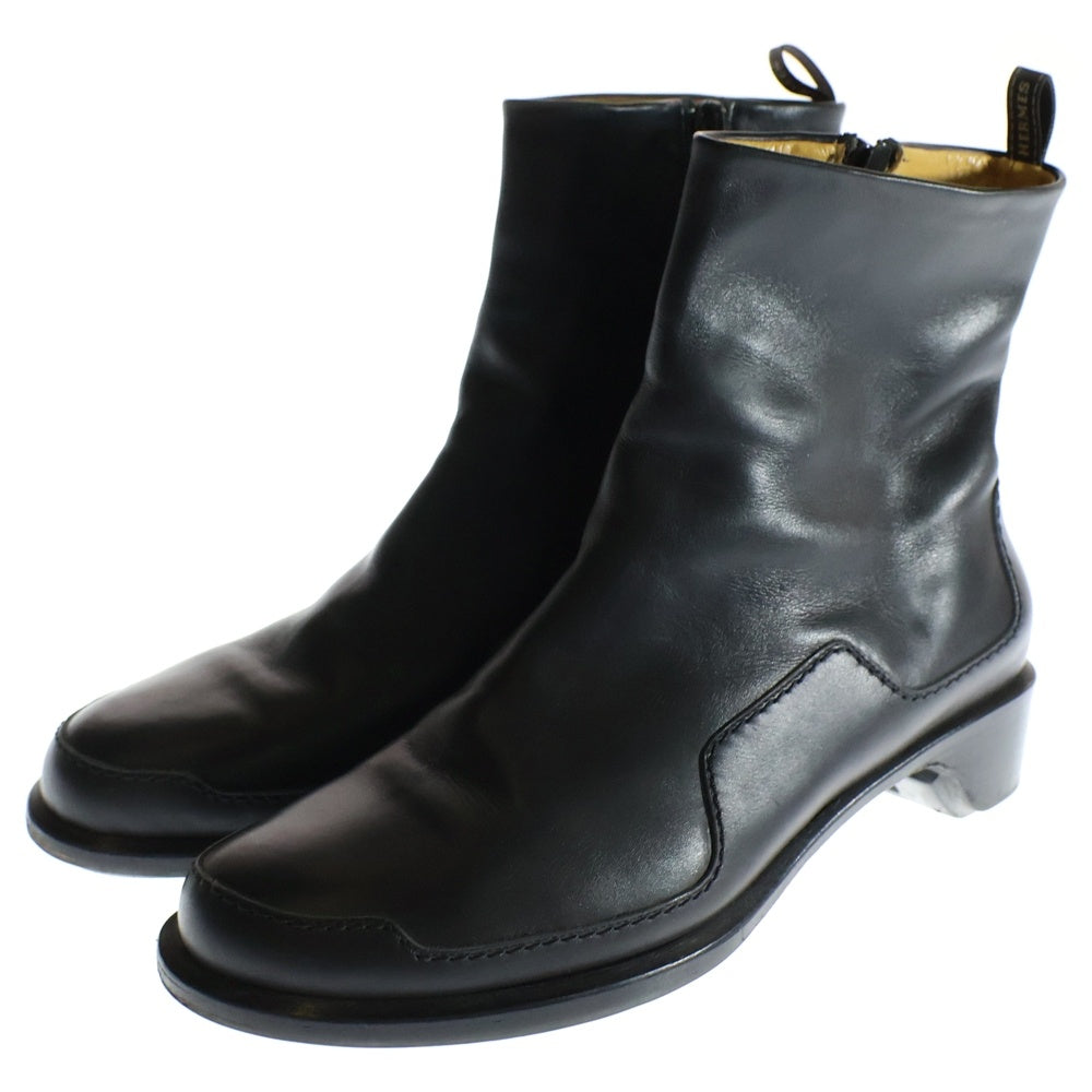 HERMES(エルメス) サイドジップ レザー ヒール ショートブーツ ブラック レディース