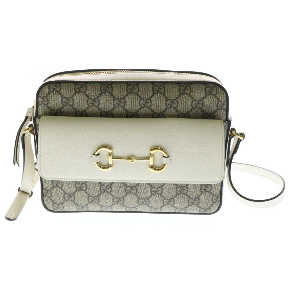 GUCCI(グッチ) ホースビット1955 GGスプリーム ショルダーバッグ ゴールド金具 ホワイト×ベージュ PVC/レザー 645454