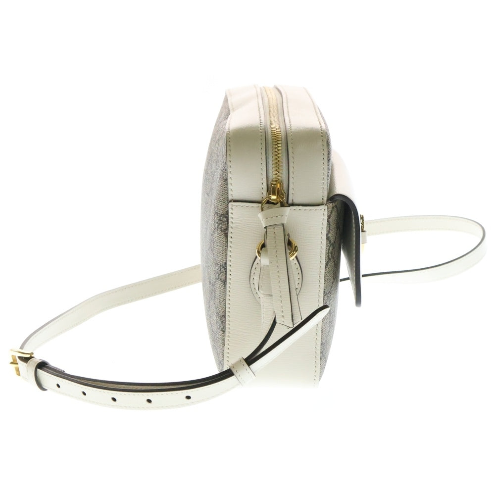 GUCCI(グッチ) ホースビット1955 GGスプリーム ショルダーバッグ ゴールド金具 ホワイト×ベージュ PVC/レザー 645454