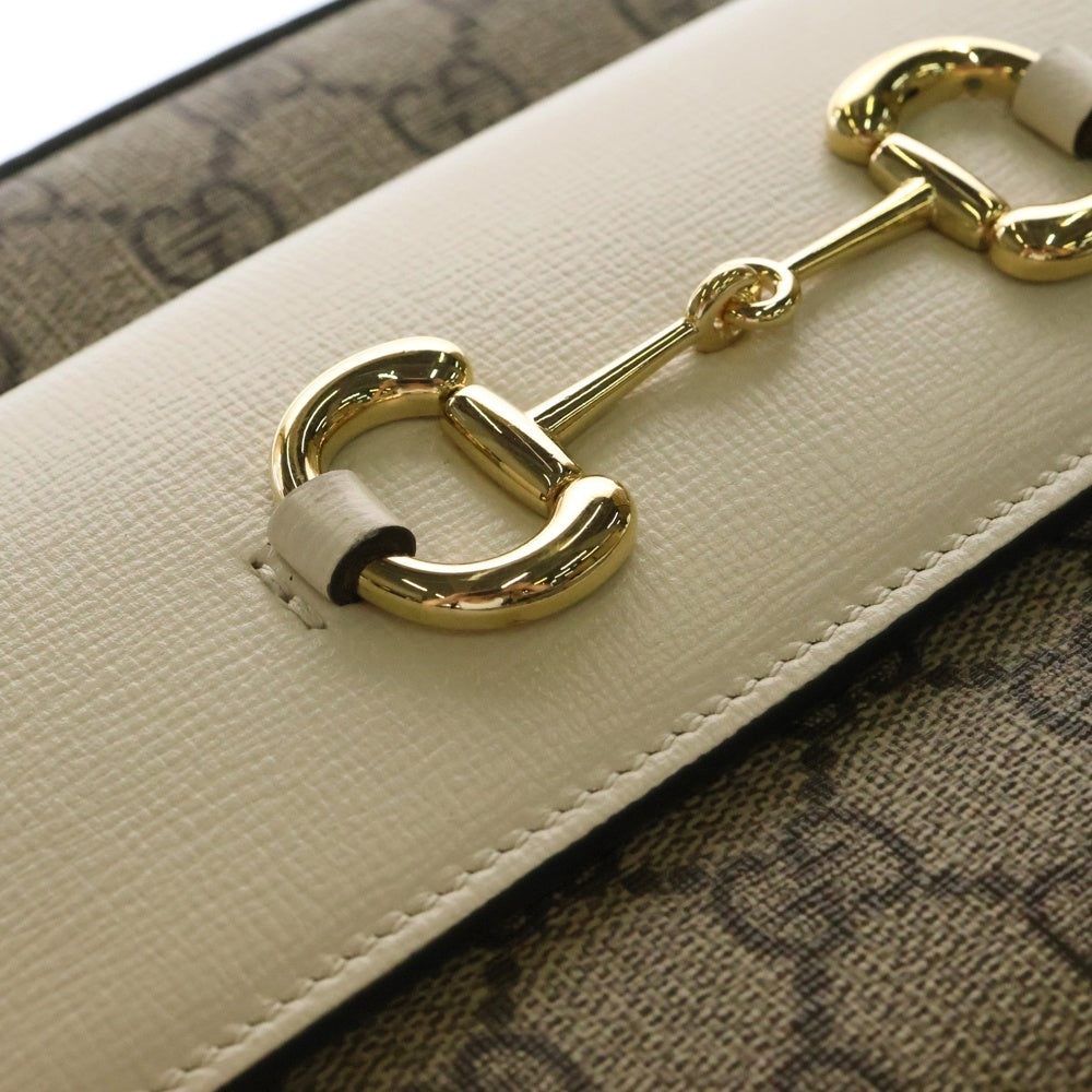 GUCCI(グッチ) ホースビット1955 GGスプリーム ショルダーバッグ ゴールド金具 ホワイト×ベージュ PVC/レザー 645454