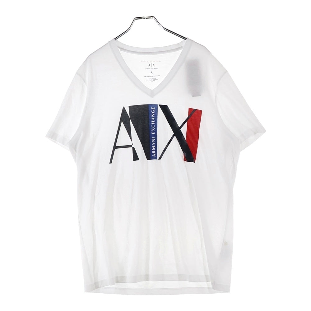 Armani Exchange(アルマーニ エクスチェンジ) ロゴプリント Vネック 半袖Tシャツ カットソー ホワイト