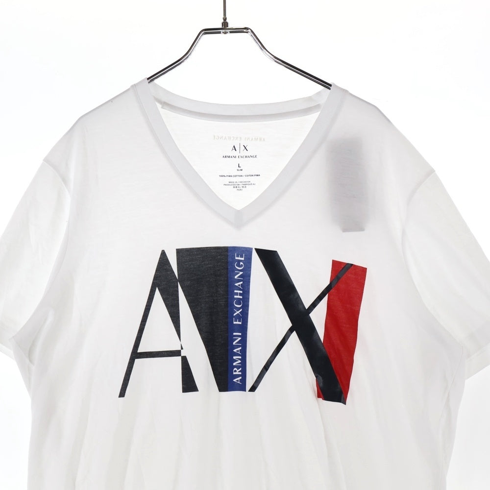 Armani Exchange(アルマーニ エクスチェンジ) ロゴプリント Vネック 半袖Tシャツ カットソー ホワイト