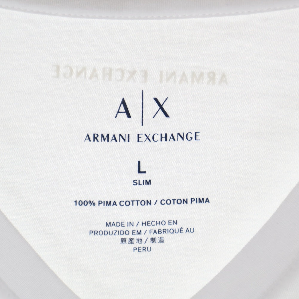 Armani Exchange(アルマーニ エクスチェンジ) ロゴプリント Vネック 半袖Tシャツ カットソー ホワイト