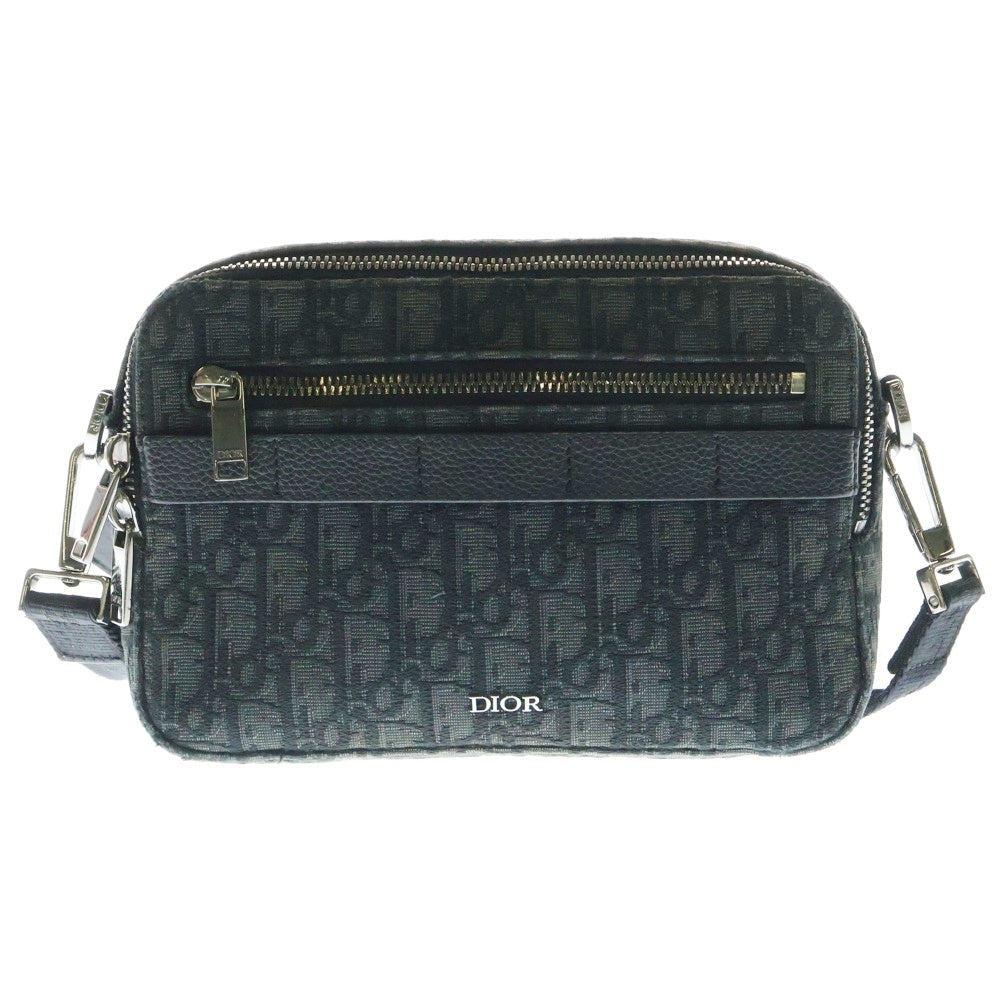 Christian Dior(クリスチャンディオール) Safari サファリ オブリーク ジャカード キャンバス レザー ロゴプレート ショルダーバッグ ブラック 2ESWS011YKY H03E