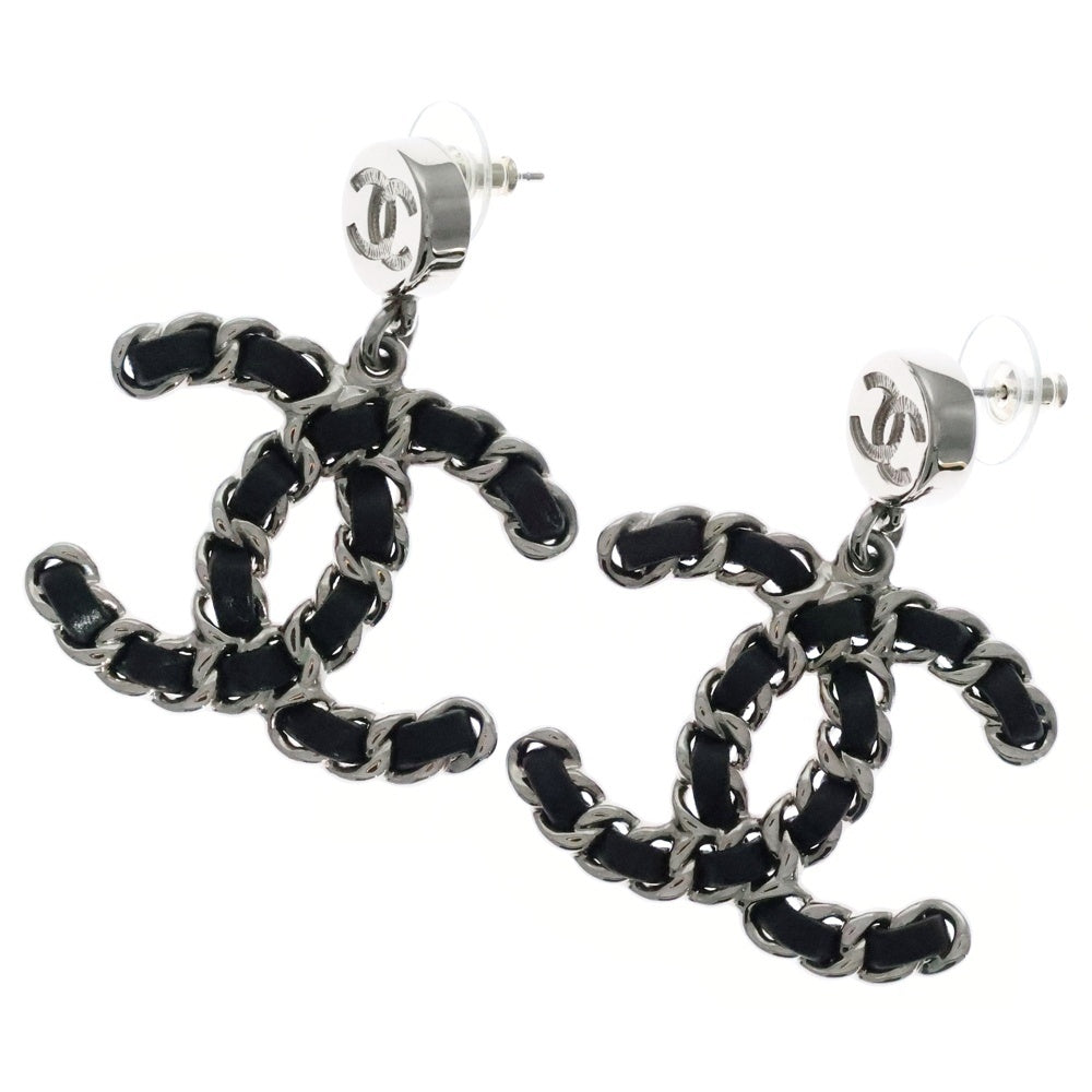 CHANEL(シャネル) ココチェーンピアス イヤーアクセサリー ブラック×シルバー レザー B25C
