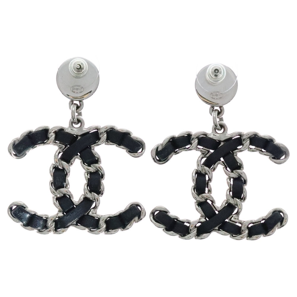 CHANEL(シャネル) ココチェーンピアス イヤーアクセサリー ブラック×シルバー レザー B25C