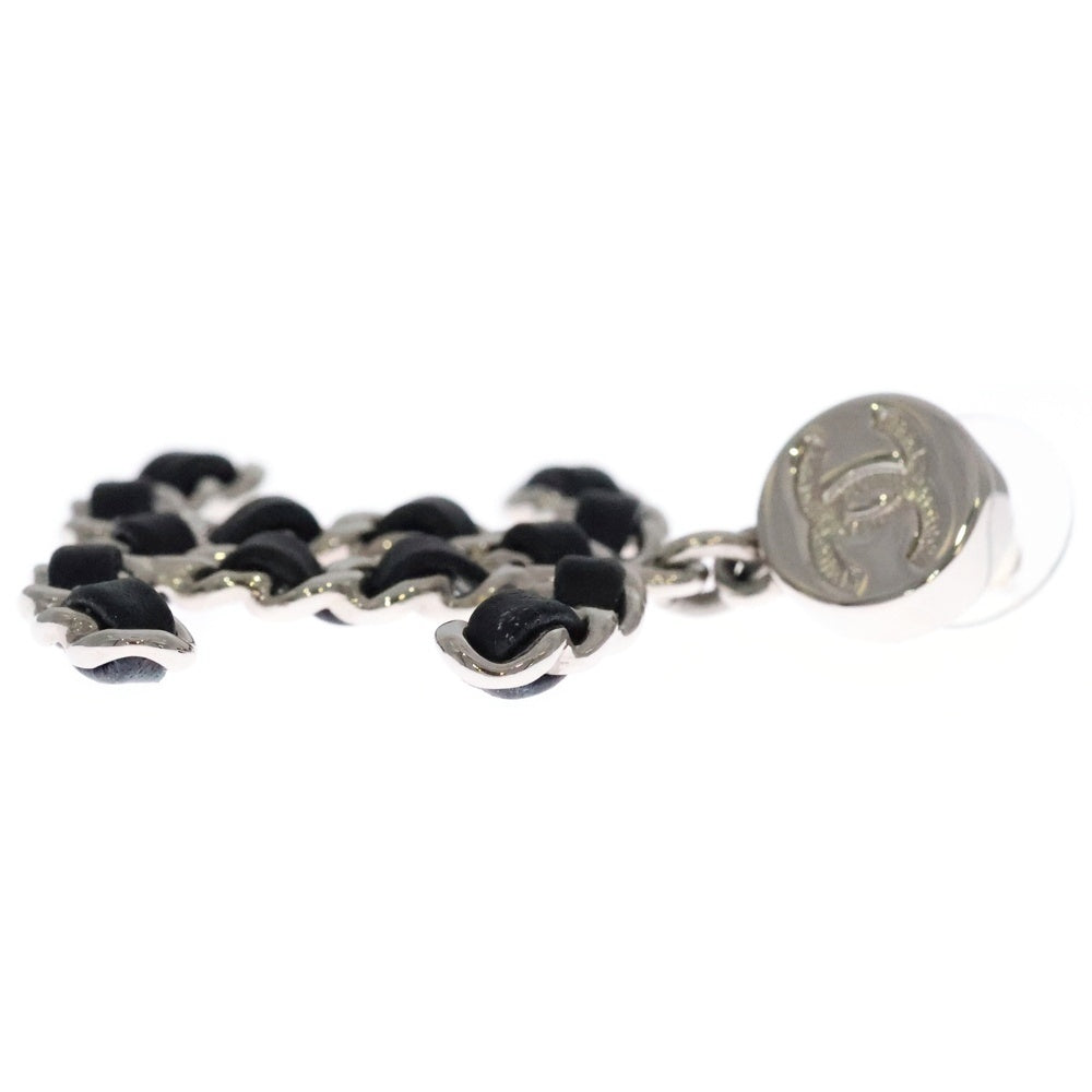 CHANEL(シャネル) ココチェーンピアス イヤーアクセサリー ブラック×シルバー レザー B25C