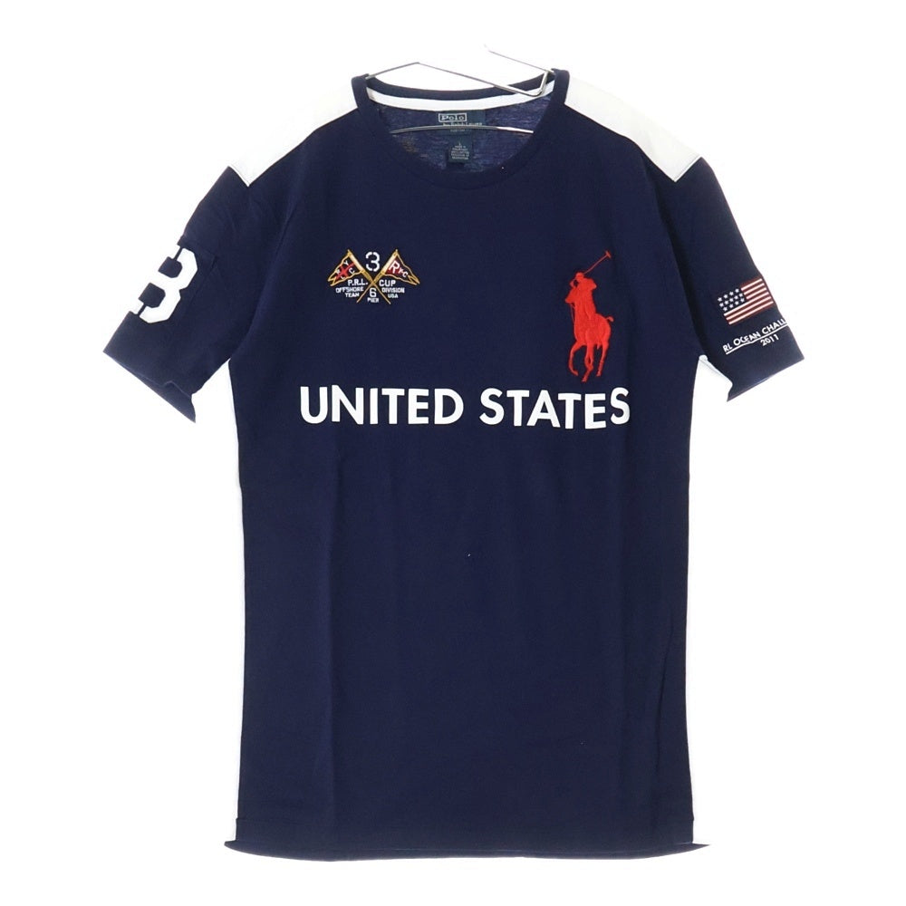 POLO RALPH LAUREN(ポロラルフローレン) ポロ刺繍 ワッペン フロントプリント クルーネック 半袖Tシャツ カットソー ネイビー