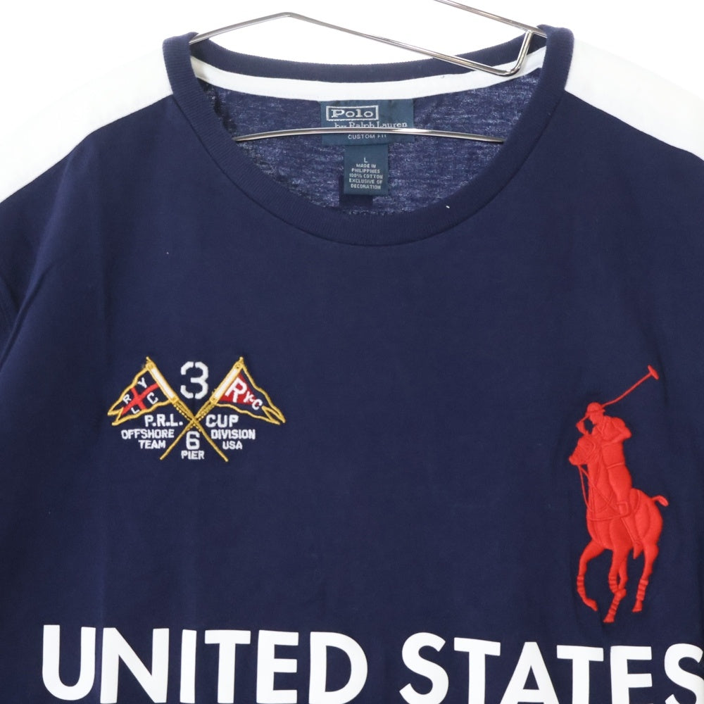 POLO RALPH LAUREN(ポロラルフローレン) ポロ刺繍 ワッペン フロントプリント クルーネック 半袖Tシャツ カットソー ネイビー