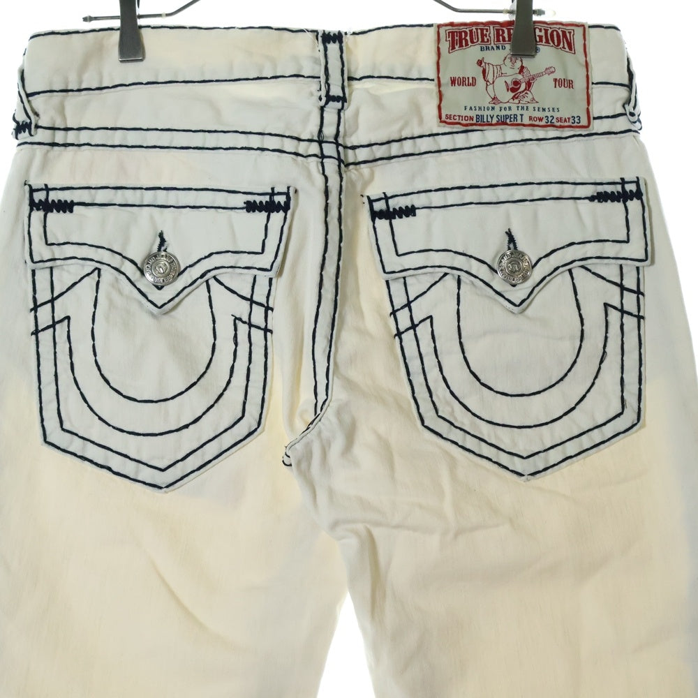 TRUE RELIGION(トゥルーレリジョン) BILLY SUPER T ビリー スーパー ファットステッチ ジップフライ ストレートデニムパンツ ジーンズ ホワイト