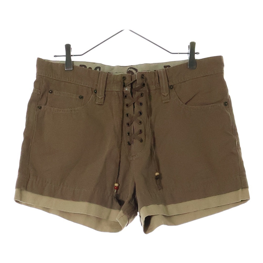D&G(ディーアンドジー) レースアップデザイン インディアン レザーロゴパッチ コットン ハーフ ショートパンツ ショーツ ブラウン レディース RP0113/ST100