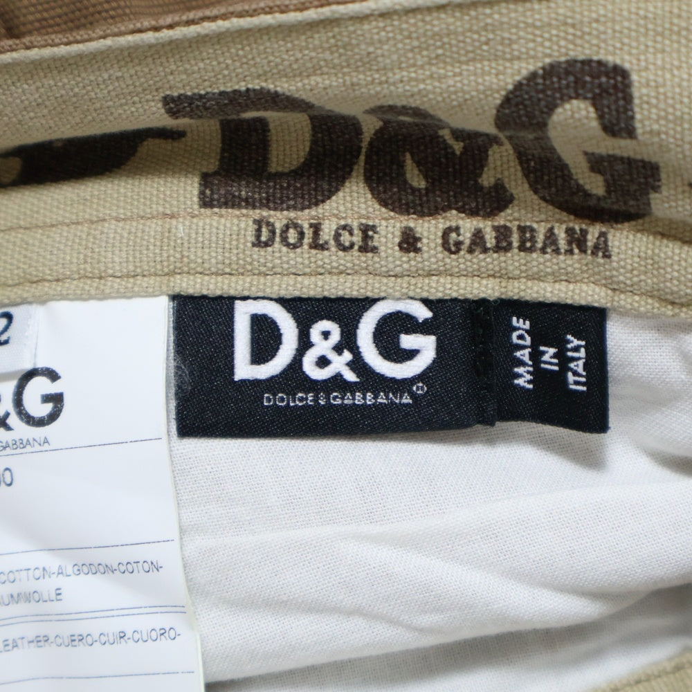 D&G(ディーアンドジー) レースアップデザイン インディアン レザーロゴパッチ コットン ハーフ ショートパンツ ショーツ ブラウン レディース RP0113/ST100