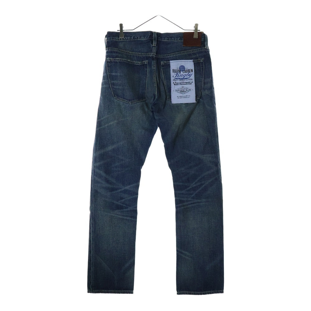 RALPH LAUREN RUGBY(ラルフローレン ラグビー) VINTAGE SLIM ヴィンテージスリムフィット ボタンフライ ユーズド加工 テーパードデニムパンツ ジーンズ インディゴ