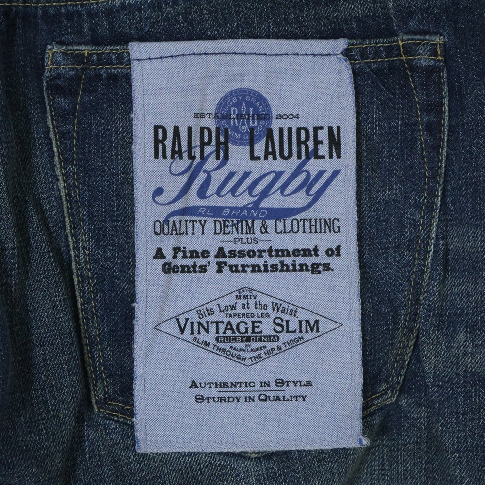 RALPH LAUREN RUGBY(ラルフローレン ラグビー) VINTAGE SLIM ヴィンテージスリムフィット ボタンフライ ユーズド加工 テーパードデニムパンツ ジーンズ インディゴ