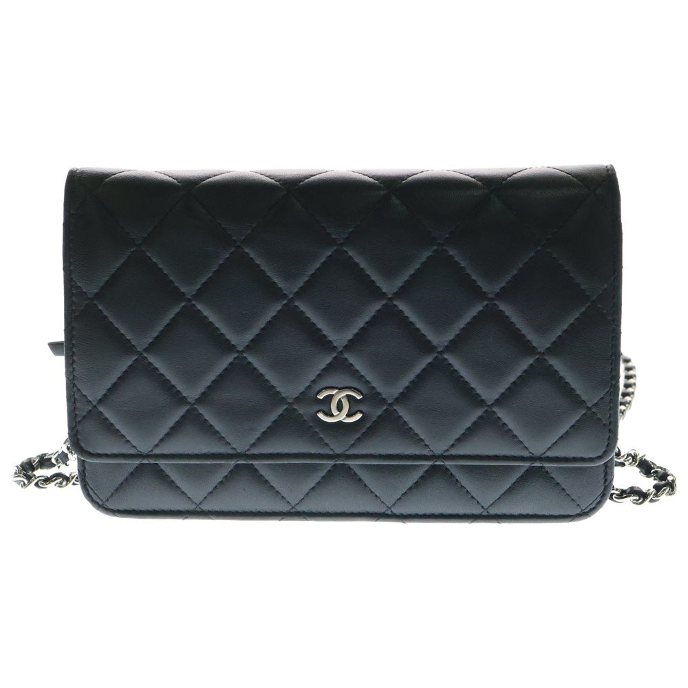 CHANEL(シャネル) ココマーク マトラッセ ラムスキン チェーンウォレット 長財布 ブラック レディース