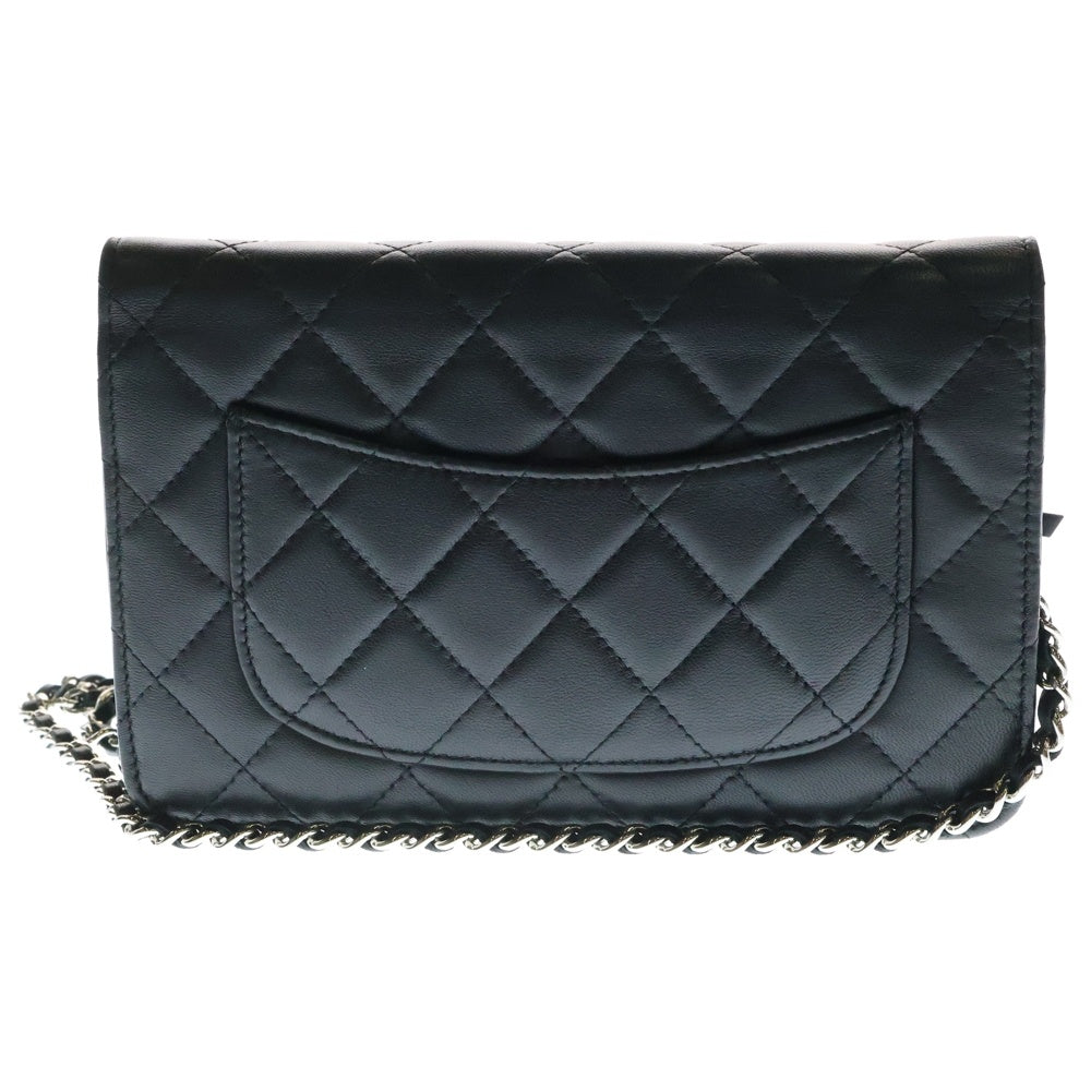 CHANEL(シャネル) ココマーク マトラッセ ラムスキン チェーンウォレット 長財布 ブラック レディース