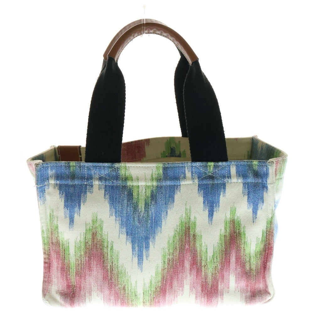 LOEWE(ロエベ) パウラズイビザ ビーチ カバス アナグラムロゴ レザーパッチ キャンバス ビーズ刺? トートバッグ ブルー/アイボリー